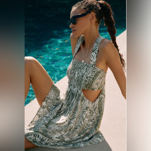 The Piper Bandeau Cutout Mini Dress in Green/ Moss - Picture 1 of 3